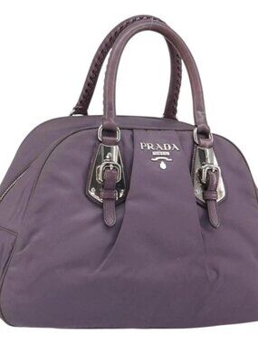 PRADA Hand Bag Nylon Purple Silver